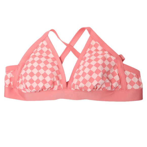 Kona Sol Triangle Pink Check Bikini Top Coral Strappy Stretch Beach Summer Pool - Picture 2 of 6